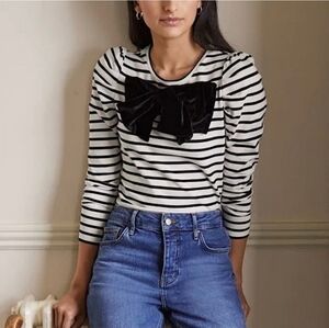 Boden Striped Black and White Bow Top